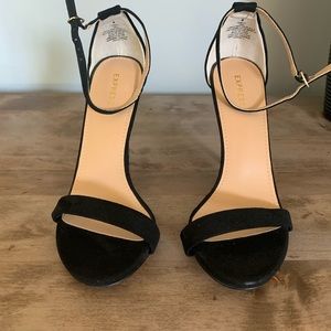 Faux suede black ankle strap high heel sandals. New never worn.
